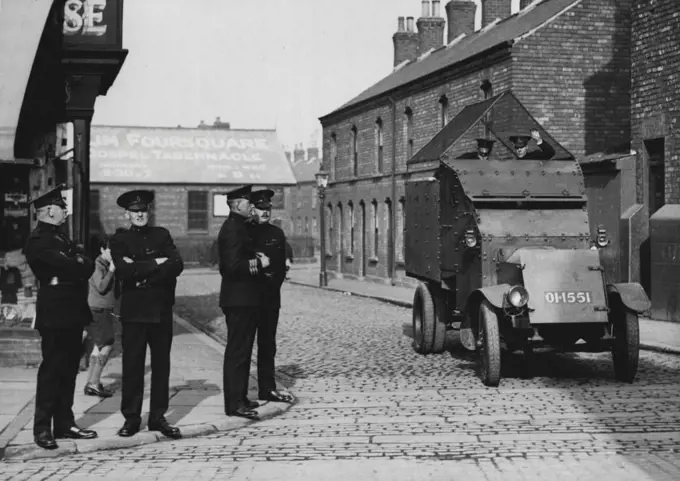 The Riots in Belfast -- ***** many caged armoured cars used to dispel the *****. November 21, 1932. (Photo by Central News).
