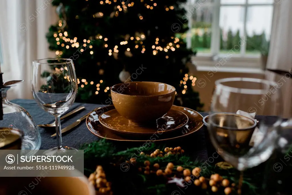 place setting on a decorated festive table setting