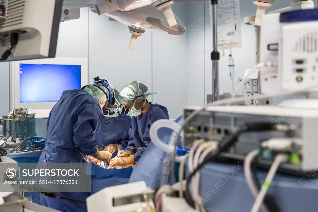 two cardiac surgeons operate on a patient