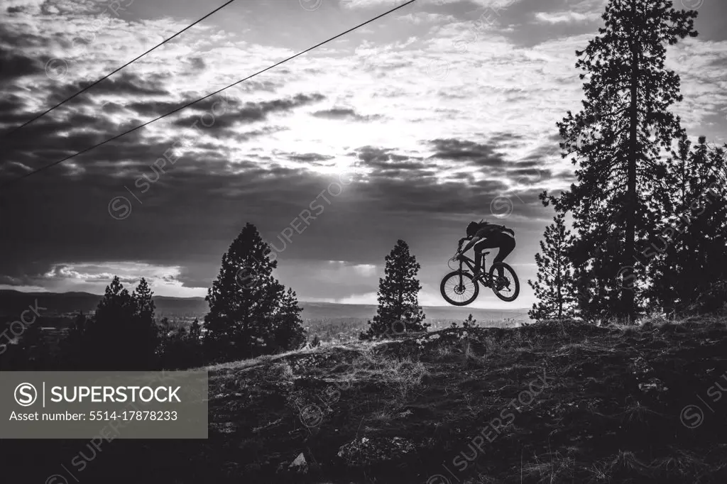 Mountain biker art during sunset in Spokane Washington