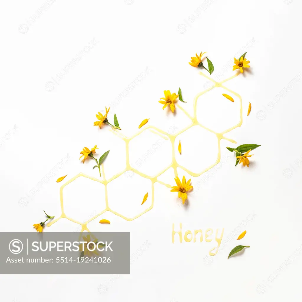 yellow chemical formula sweet honey on a white background