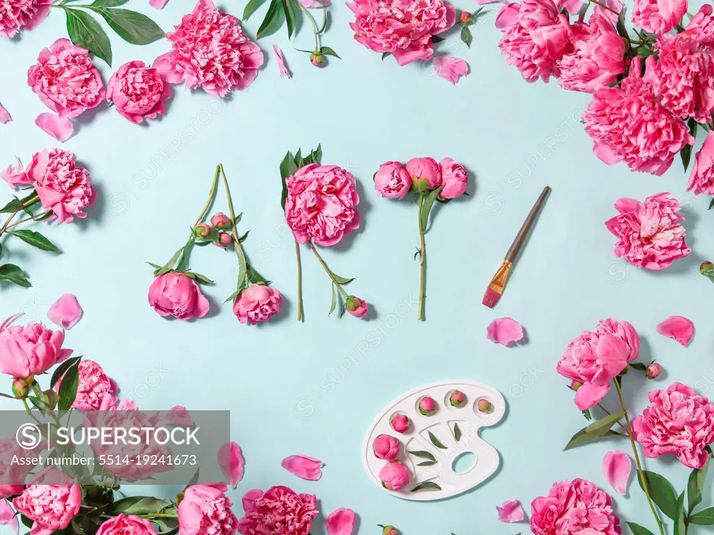 text inspire phrase art with spring flowers pink peonies