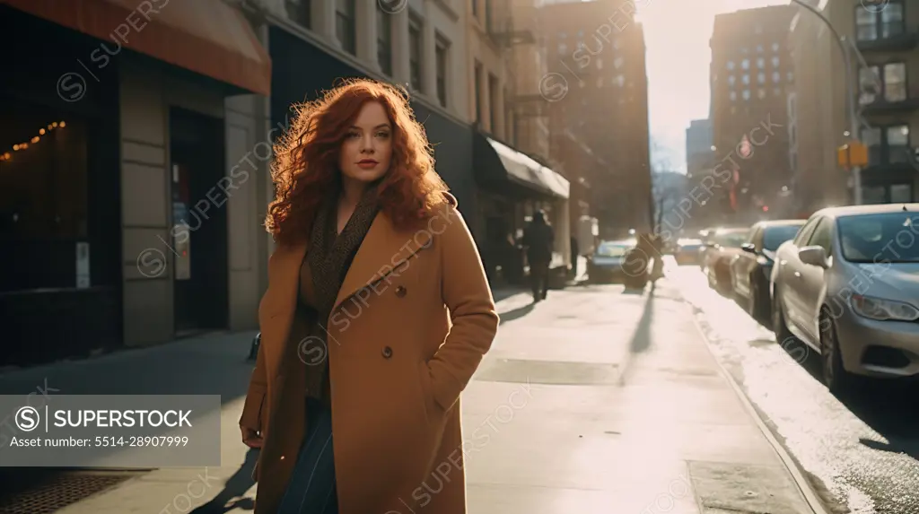 Image Generated AI. Elegant plus size woman in the city