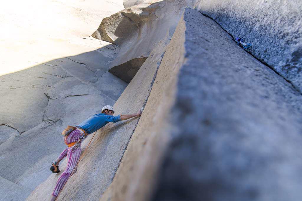 Rock climber crack climbing on the Nose, El Capitan in Yosemite