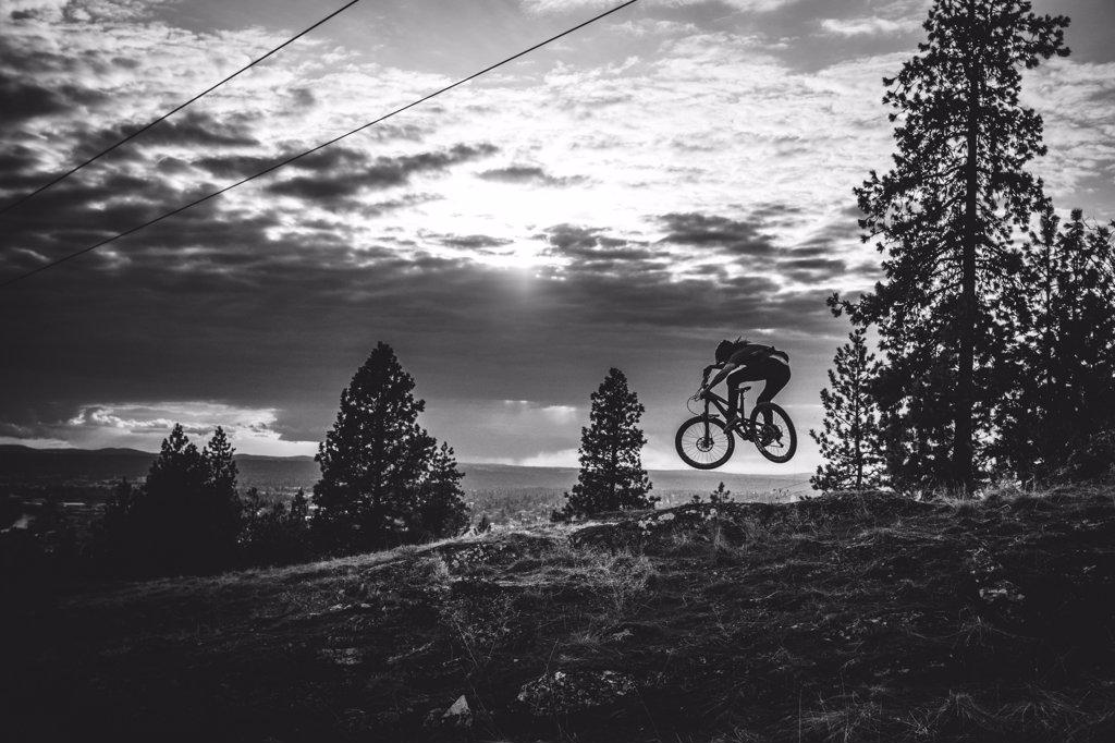 Mountain biker art during sunset in Spokane Washington