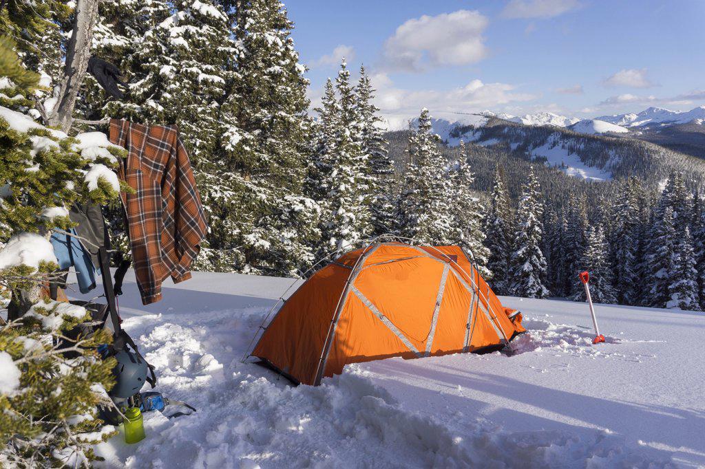 Winter camp in mountains of Colorado
