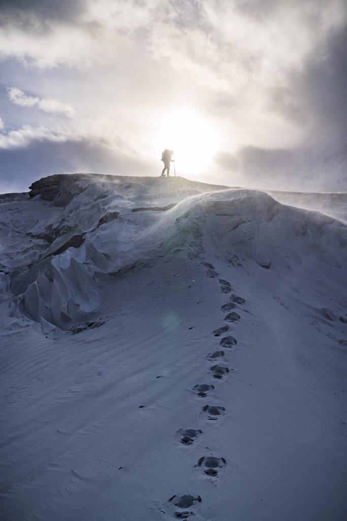 Hiking On Freezing Glacier During Extreme Winds