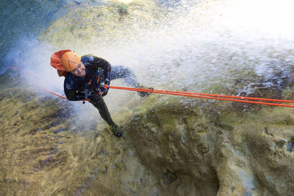 Canyoning Lucas Canyon in Tena Valley, Pyrenees, Spain.