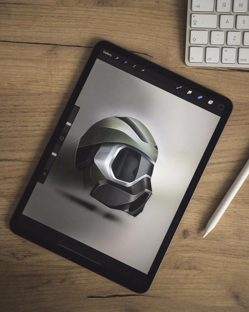 Green helmet sketch on iPad