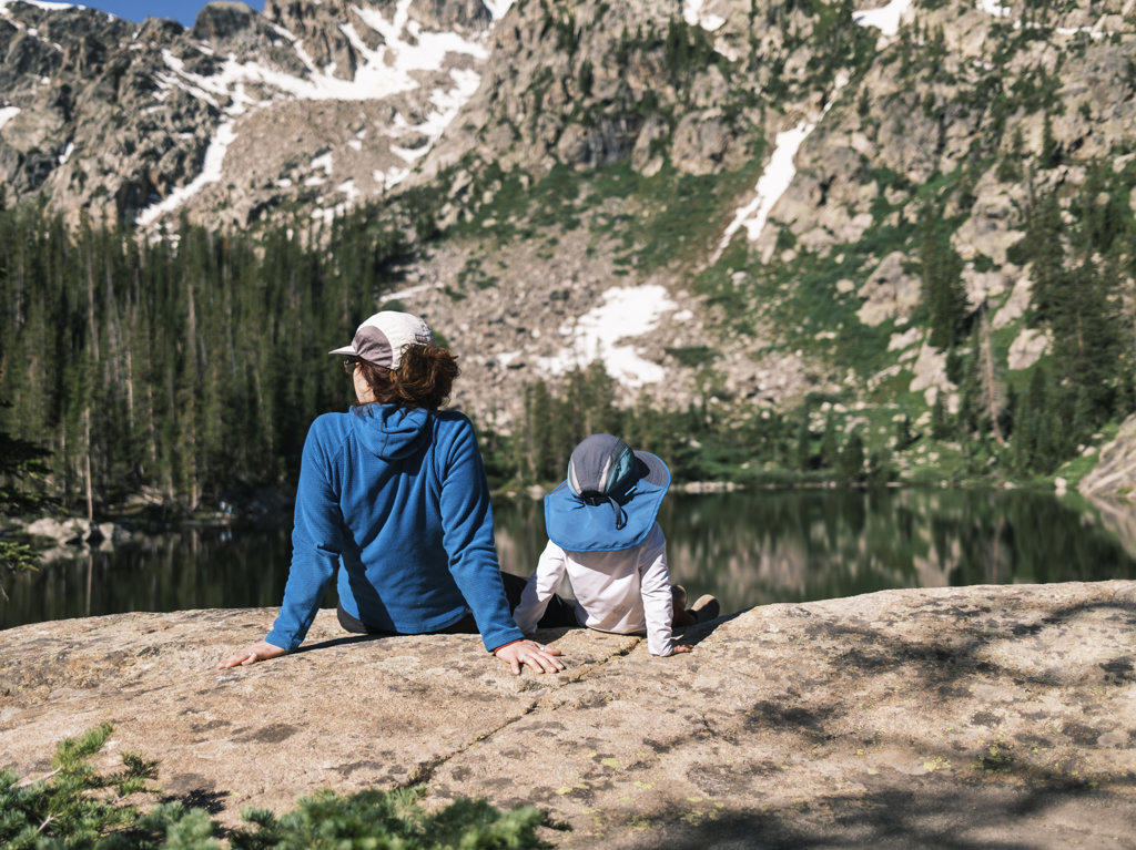 Mother and daughter enjoying the view at Sopris Lake, Colorado
