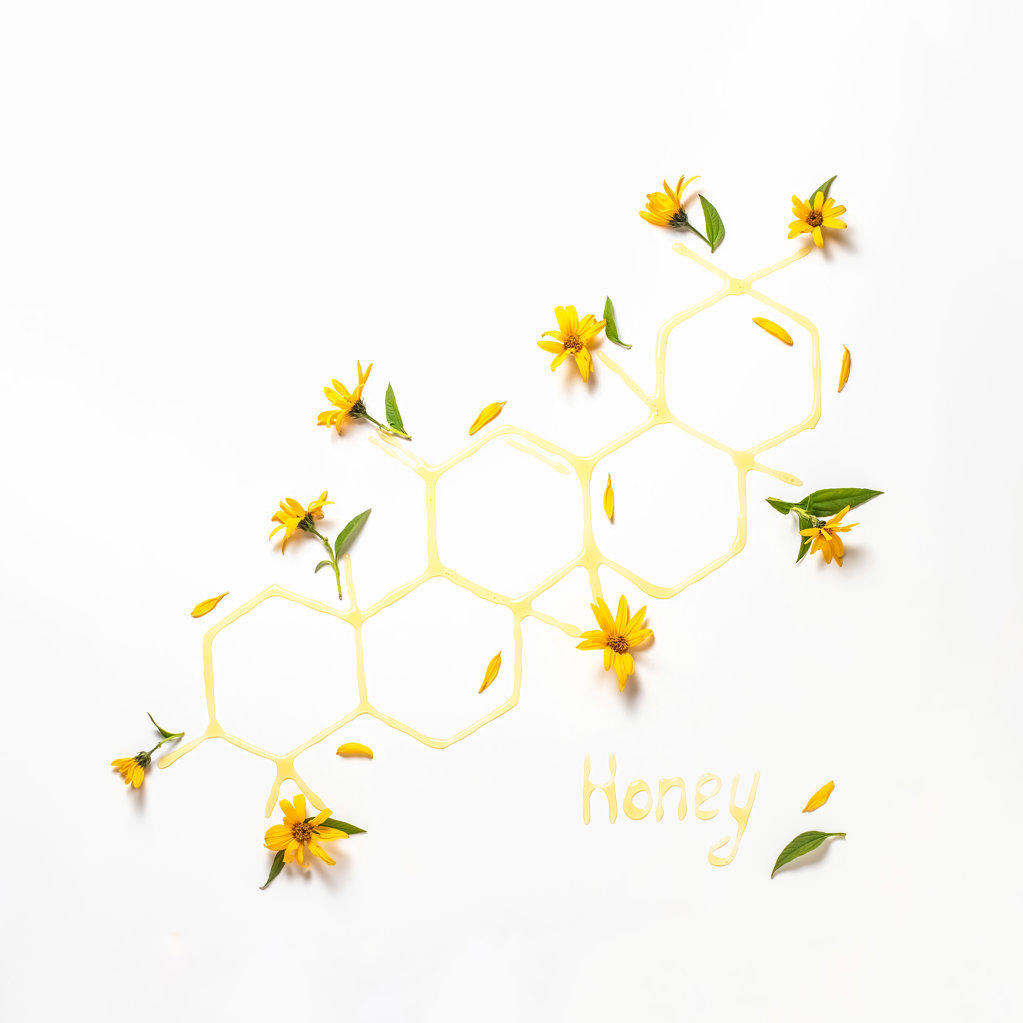 yellow chemical formula sweet honey on a white background