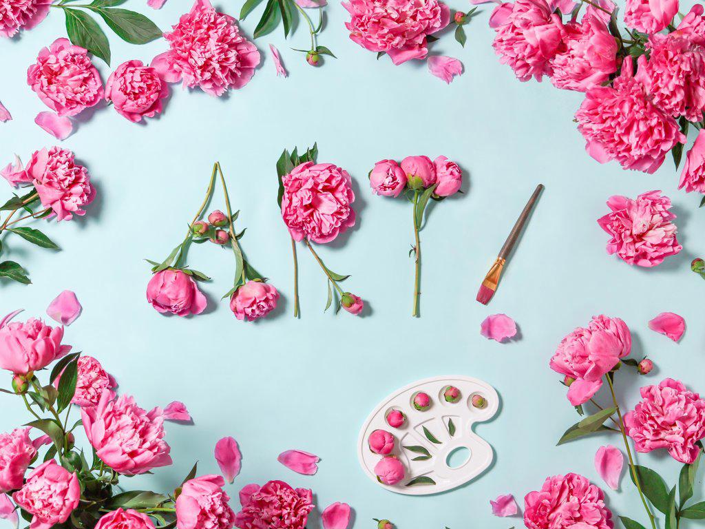 text inspire phrase art with spring flowers pink peonies