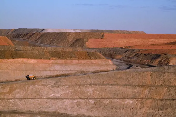 Mining Truck climbs out of the Super Pit gold mine, Western Australia