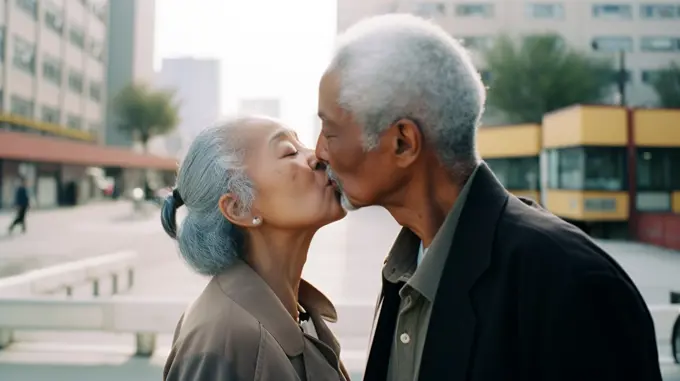 Generative AI.  Senior couple kissing