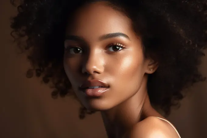 AI Generative. African american girl with clean healthy skin