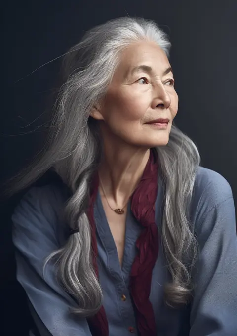 Generative AI. Natural studio portrait woman senior gray hair