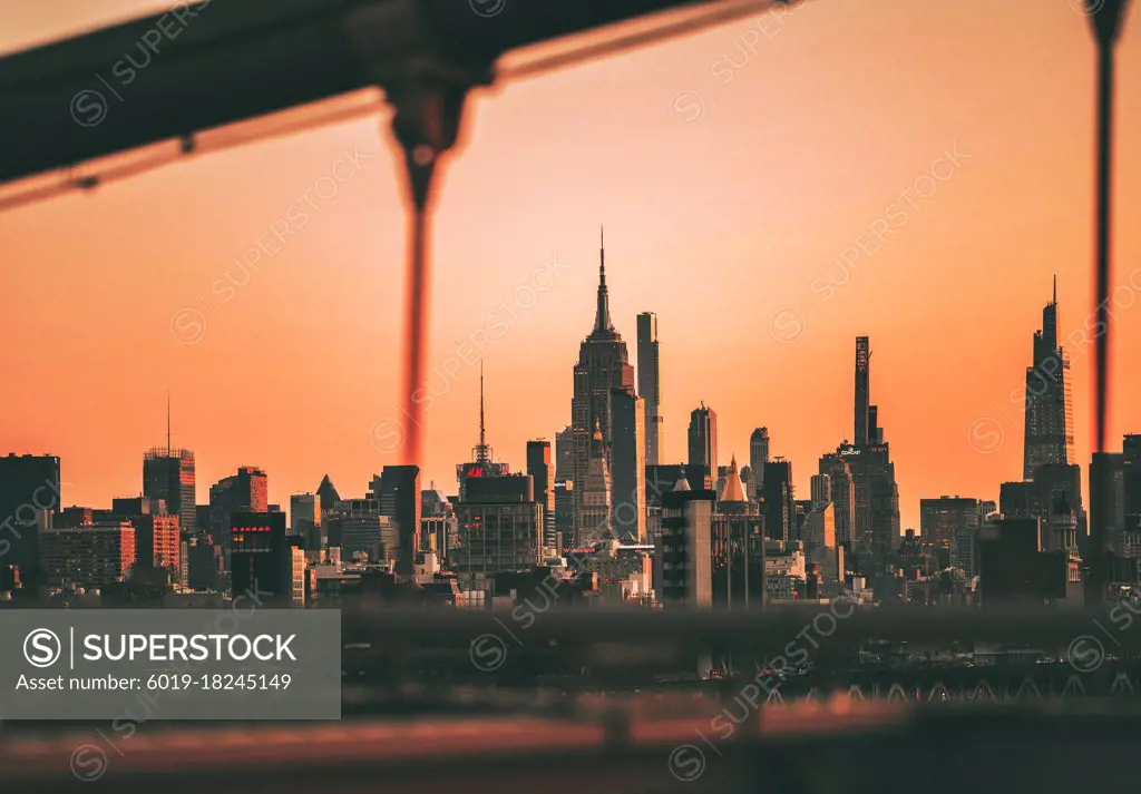 view street sunset New York City skyline vertical beautiful place sky