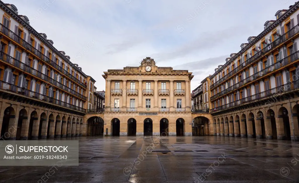Deserted Constitution Square in San Sebastian, Basque Country