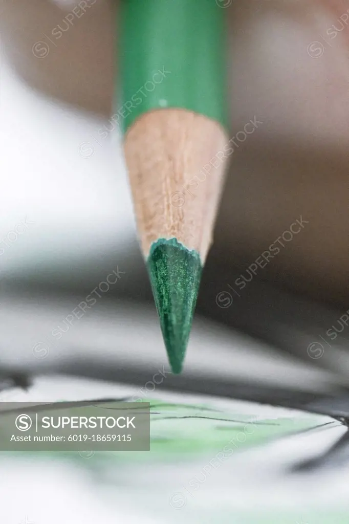 Drawing with green pencil  macro