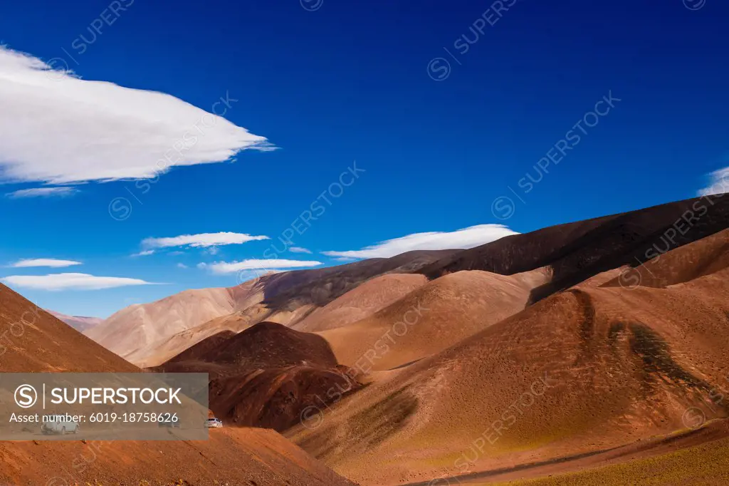 Landscape, mountain cars, road and sky