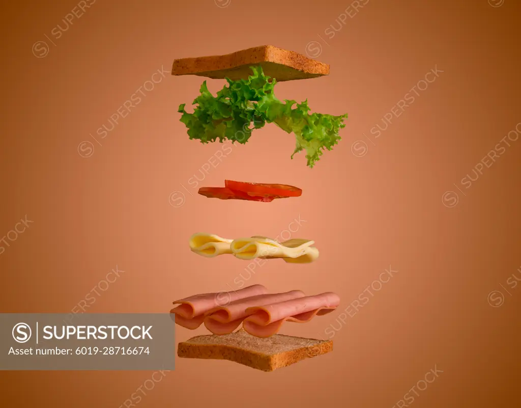 Delicious sandwich with six levels