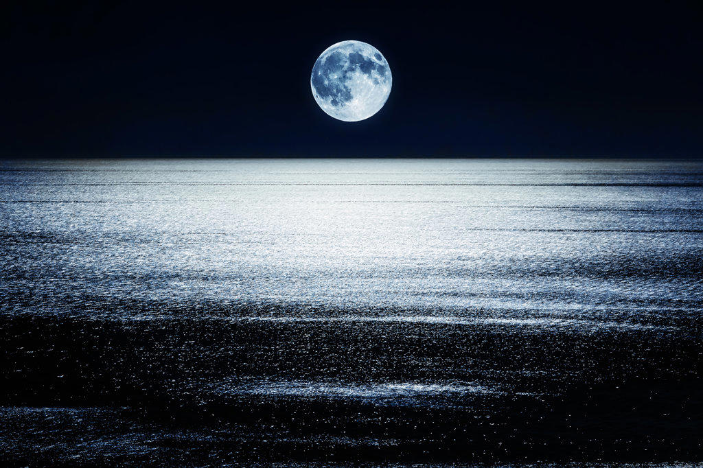 Full Moon setting over the Mediterranean Sea