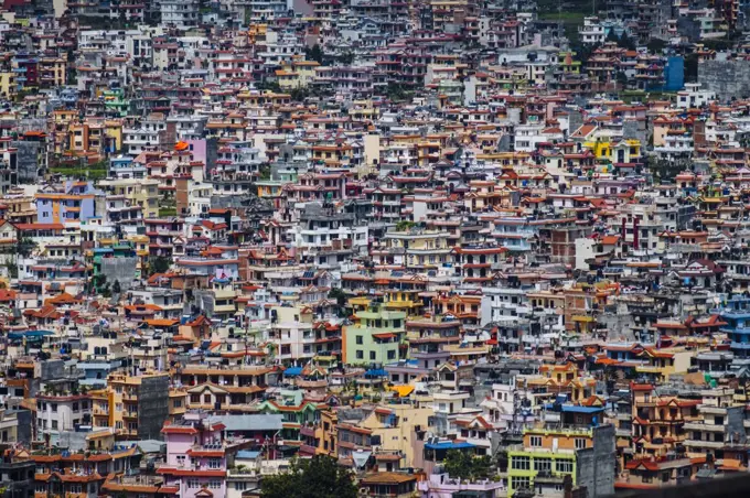 Kathmanduâ€™s cityscape featuring colourful colourful houses in Nepal