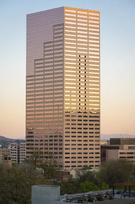 Tall Building in Portland Oregon at Sunset