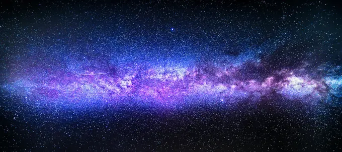 Meteor striking across Milky Way Panorama