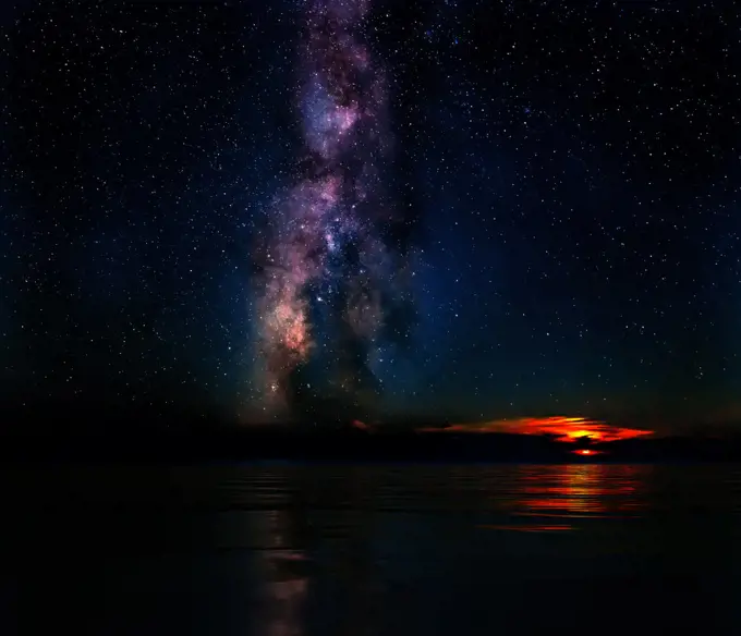 The Moon Sets next to the Milky Way