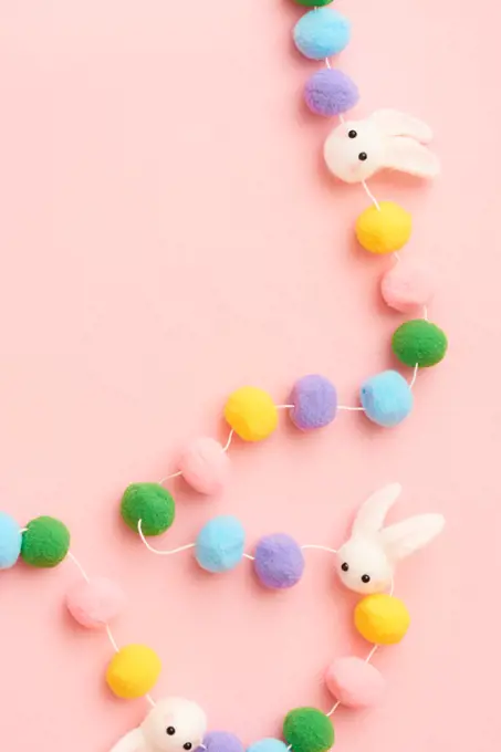 Easter Garland on Pink Background Felt Easter Bunnies Decorations