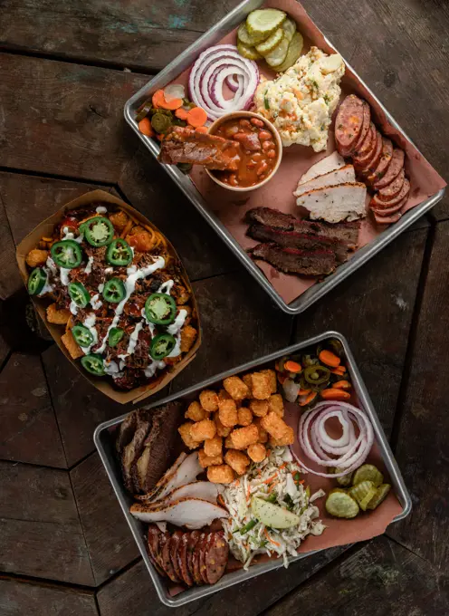 Tabletop Scene of Texas BBQ and Sides