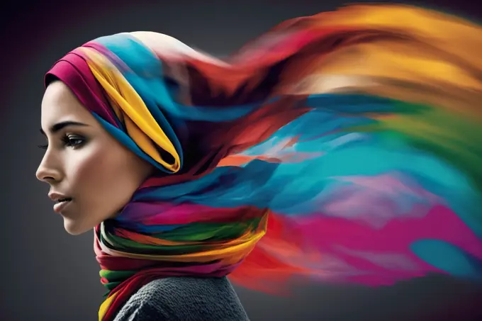 A woman with a colorful scarf hijab. Iran liberation. Generative AI