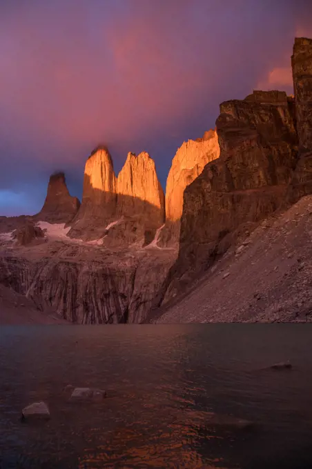 Torres del paine mountain range in the morning, patagonia, Chile.
