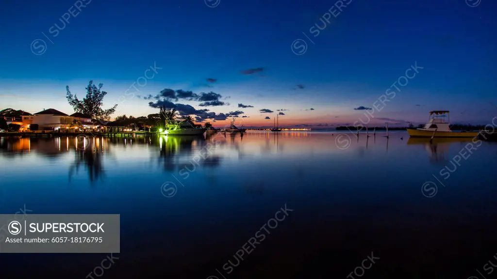 Jamaica boats in the bay at night scenic view