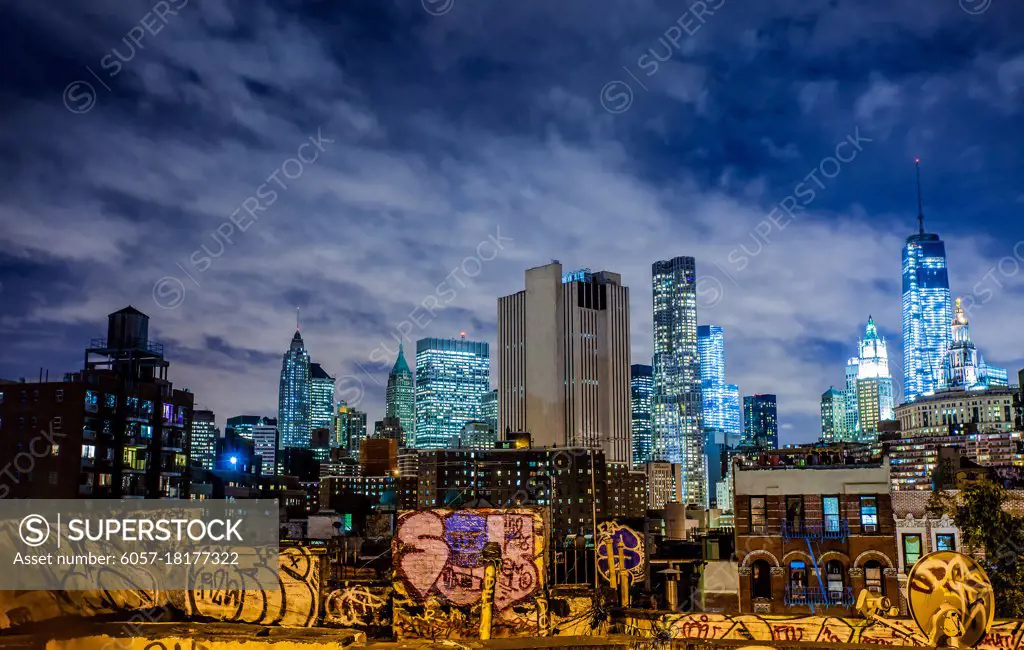 Urban New York city at night view