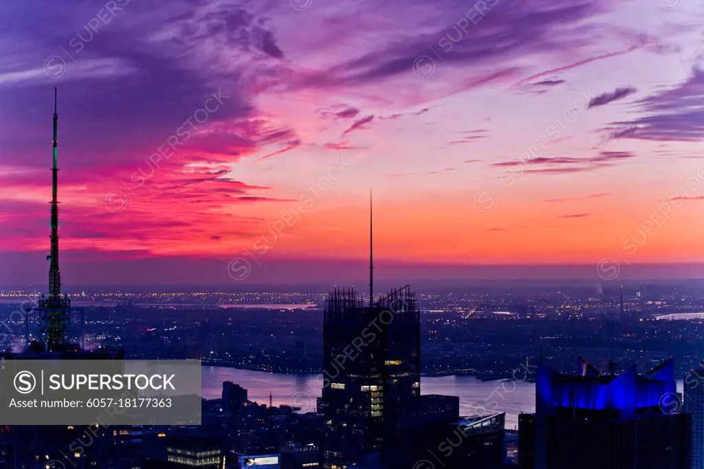 New York city landscapes vivid sunset sky