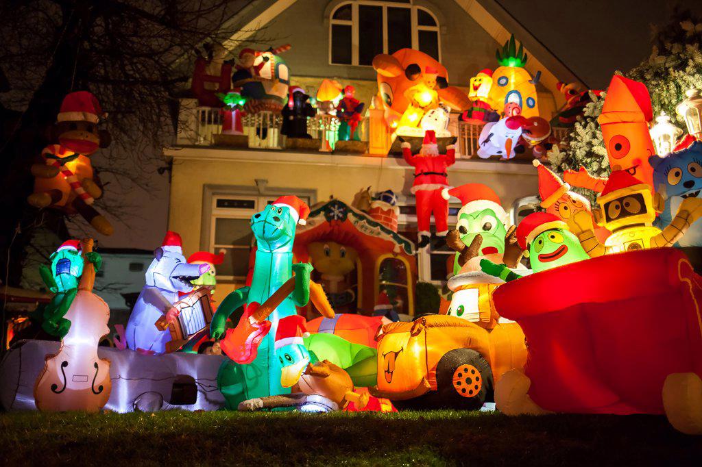Christmas themes and toys at night outside