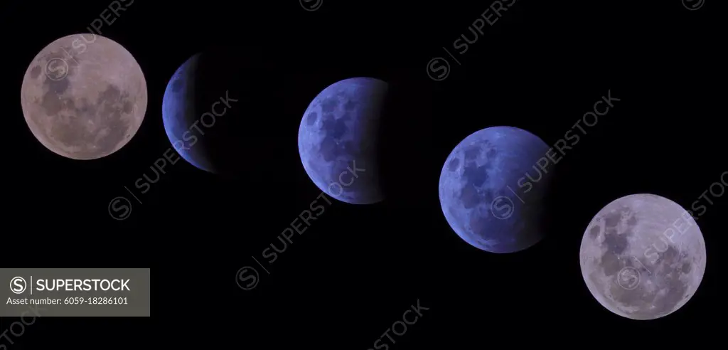 Photograph of a total lunar eclipse from The Blue Mountains in New South Wales on the east coast of Australia