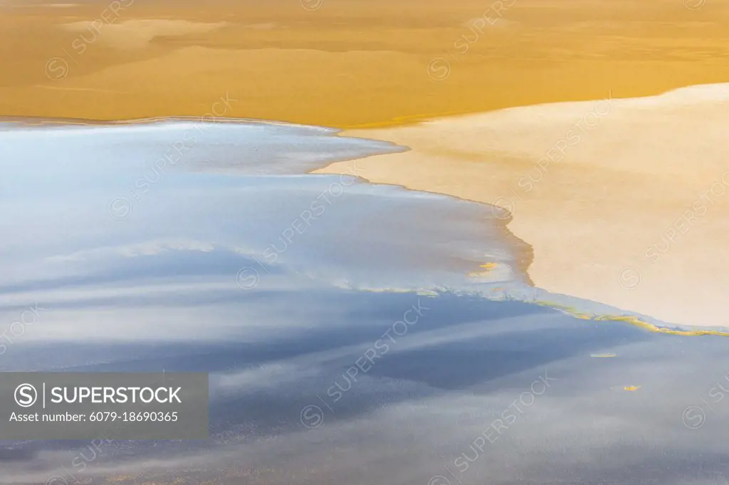 Australian Outback Aerial over Lake Eyre showing blue water and yellow sand