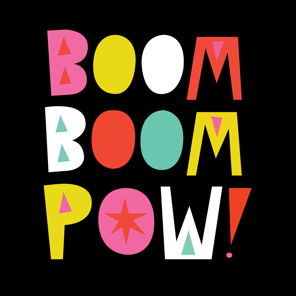 Boom Boom Pow! Impactful and colorful word illustration, modern and 