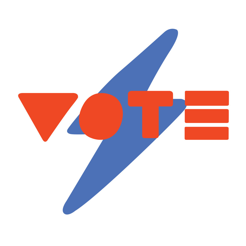 Vote. Bold text with lighting bolt. Go Vote. Illustration. Red and Blue.