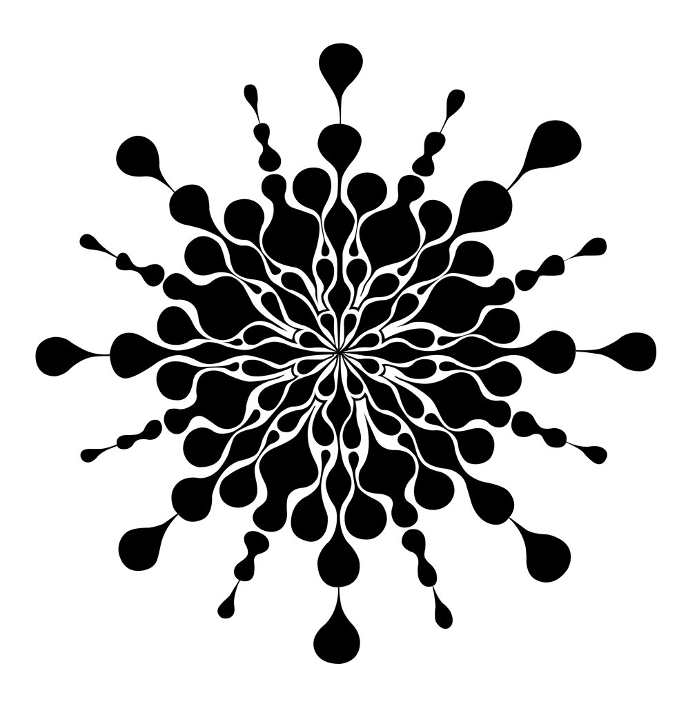 Ink Blot. Black and white splatter ink blot geometric mandala illustration. Computer Illustration