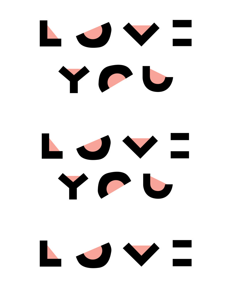 Love You Love You Love. Modern lettering isolated on white background, love greeting card, Valentines Day