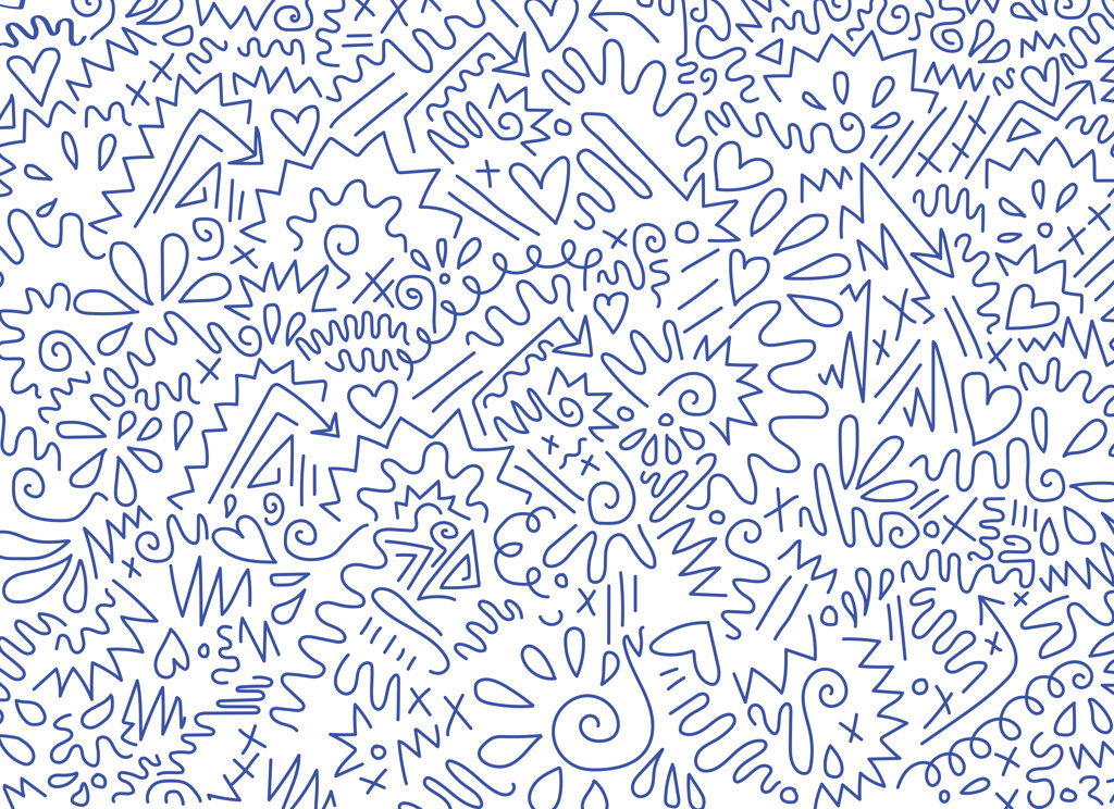 Pure Love. Abstract  Blue squiggly line art illustration on white. Computer Illustration