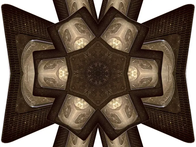 An abstract design made by taking a photo of a VHS Cassette and applying fractal mirroring.