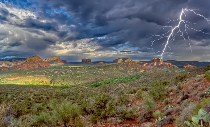 The Village of Oak Creek on the south side of Sedona Arizona viewed from the Airport Loop Trail during a late day storm.