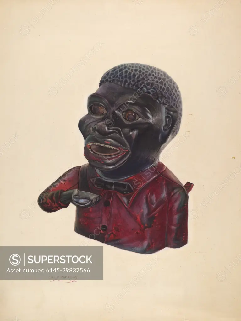 Chris Makrenos, Cast Iron Toy Bank Jolly Nigger, c 1937 Cast Iron Toy Bank:  Jolly Nigger - SuperStock