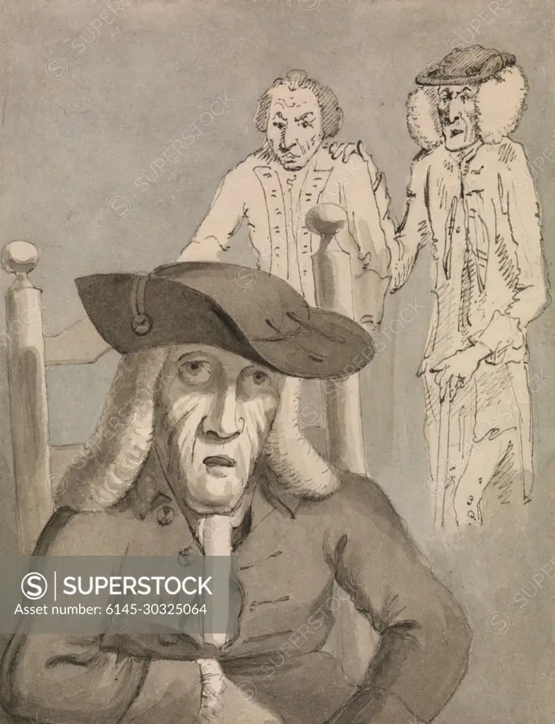 John Thomas Smith, 1766–1833, British, Dr. Messenger Monsey of Chelsea  Hospital, 1693-1788, undated. Pen and black ink and watercolor on medium,  smooth, cream wove paper. - SuperStock