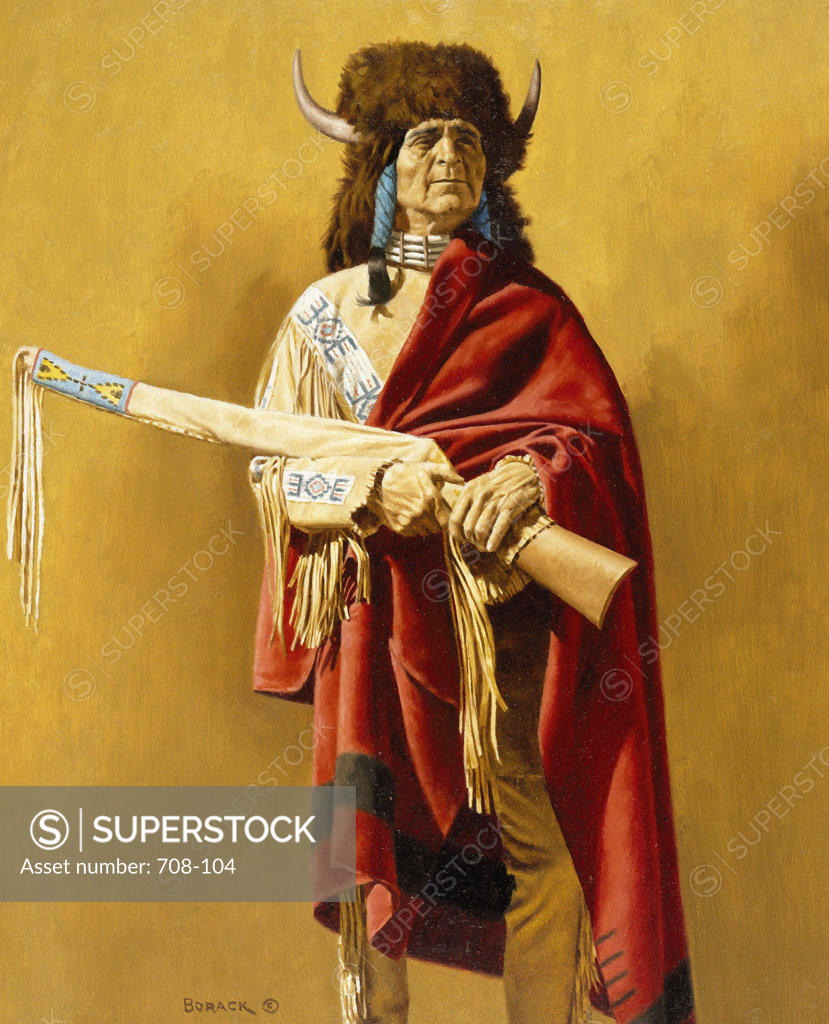 Stock Photo: 708-104 Native American In Buffalo Headdress  Stanley Borack (b1927/American) 